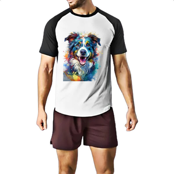 Camiseta Raglan Border Collie Watercolor Arte - Imagem 2