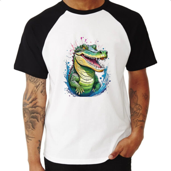Camiseta Raglan Crocodilo Watercolor Arte - Imagem 3