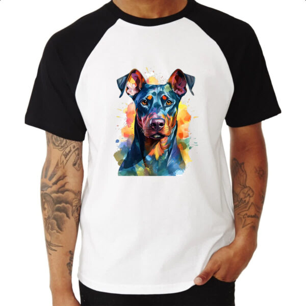 Camiseta Raglan Doberman Watercolor Arte - Imagem 3