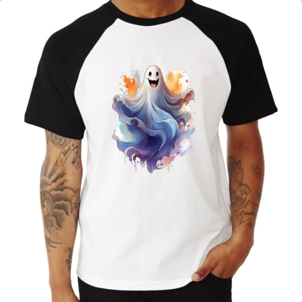 Camiseta Raglan Fantasma Watercolor Arte - Imagem 3