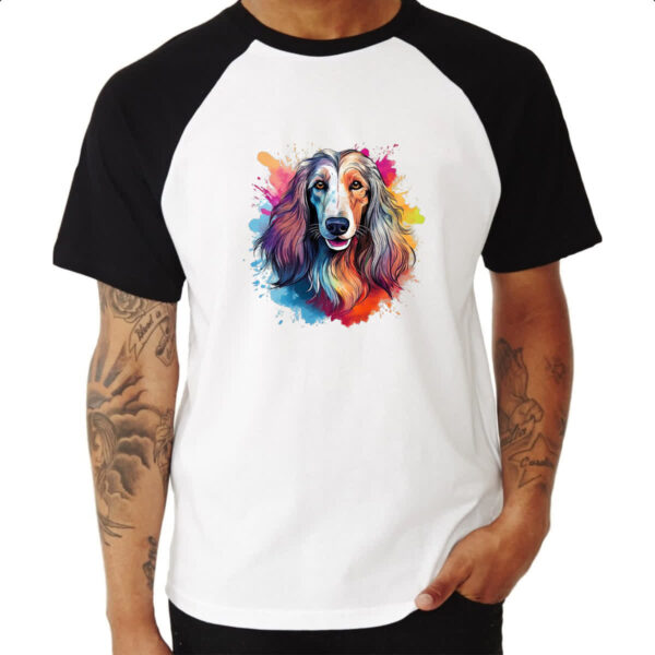 Camiseta Raglan Galgo afegao Watercolor Arte - Imagem 3