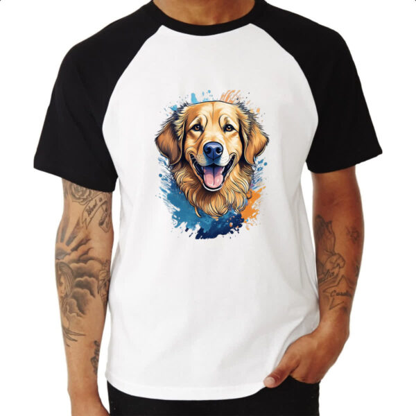 Camiseta Raglan Golden Retriever Watercolor Arte - Imagem 3