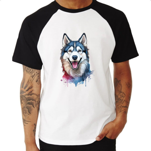 Camiseta Raglan Husk Siberiano Watercolor Arte - Imagem 3