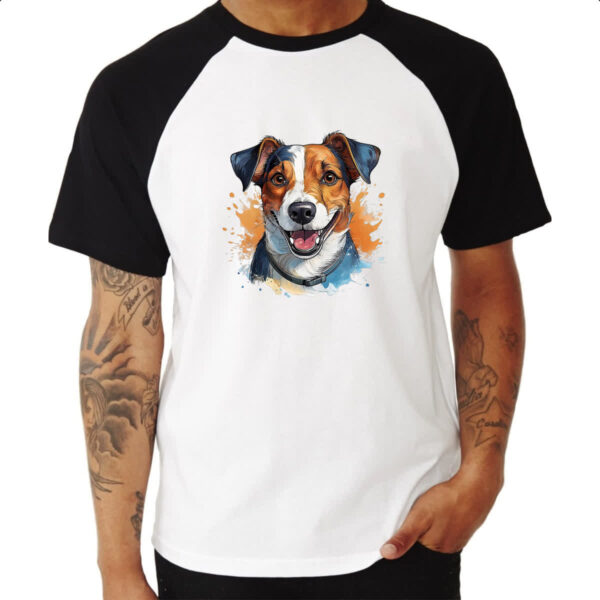 Camiseta Raglan Jack Russell Terrier Watercolor Arte - Imagem 3