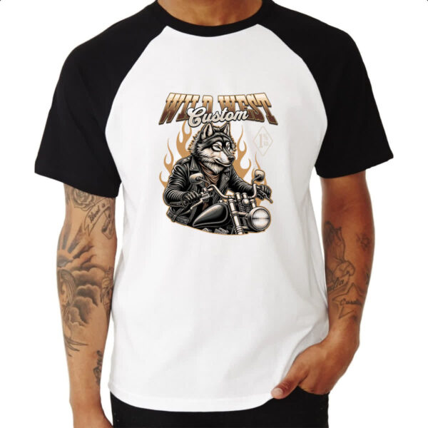 Camiseta Raglan Lobo Wild West Custom - Imagem 3