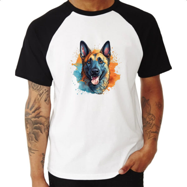 Camiseta Raglan Pastor belga Watercolor Arte - Imagem 3