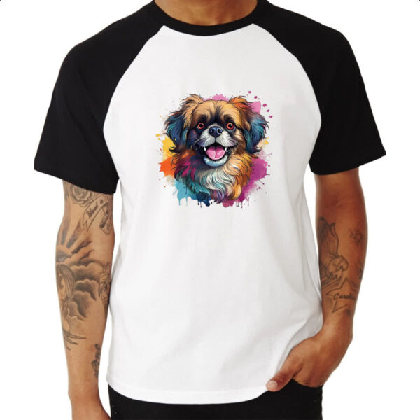 Camiseta Raglan Pequines Watercolor Arte - Imagem 3