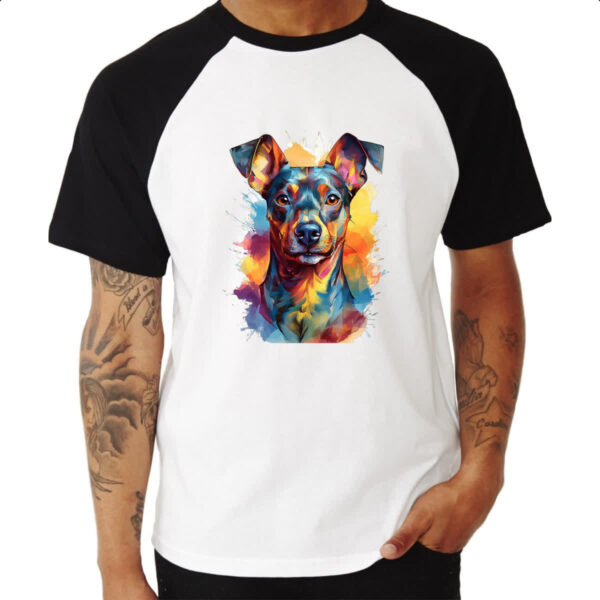 Camiseta Raglan Pinscher Watercolor Arte - Imagem 3