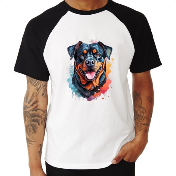 Camiseta Raglan Rottweiler Watercolor Arte - Imagem 3