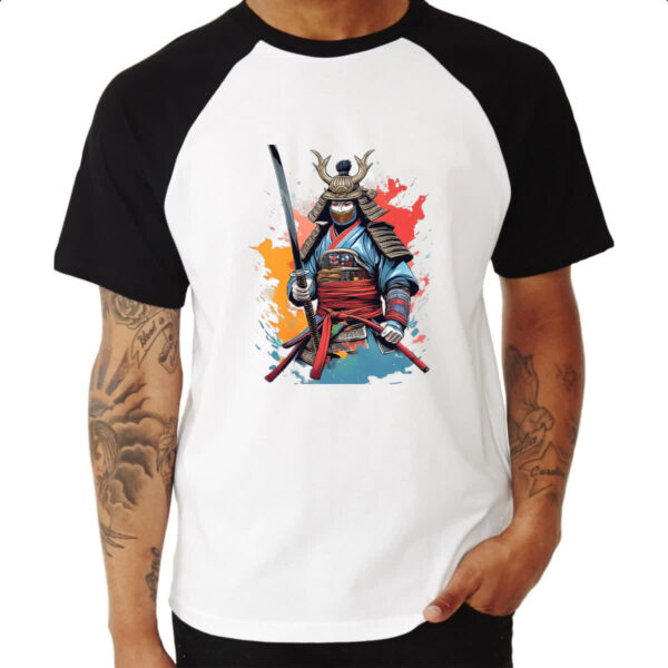 Camiseta Raglan Samurai Watercolor Arte - Imagem 3