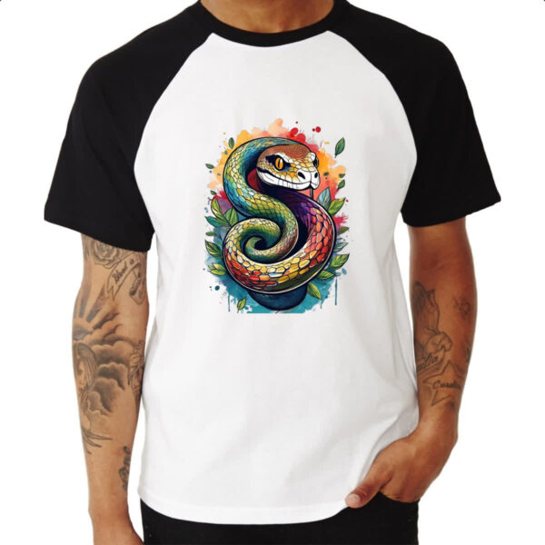 Camiseta Raglan Serpente Watercolor Arte - Imagem 3