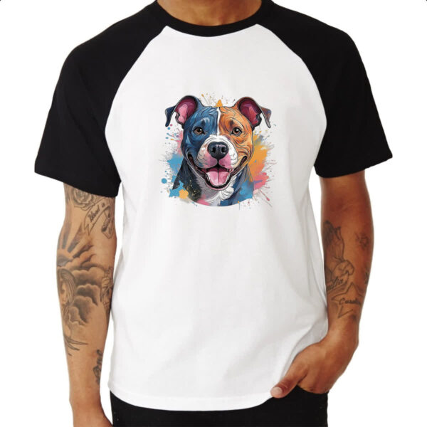 Camiseta Raglan Staffordshire bull terrier Watercolor Arte - Imagem 3