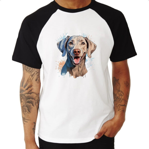 Camiseta Raglan Weimaraner Watercolor Arte - Imagem 3