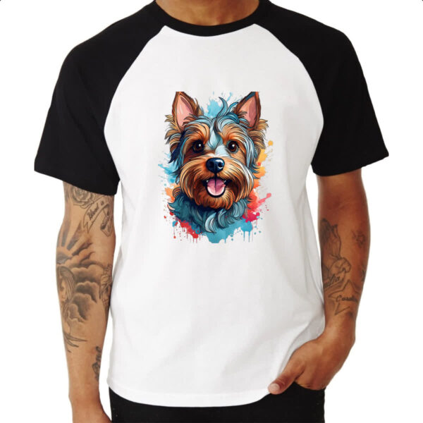 Camiseta Raglan Yorkshire Terrier Watercolor Arte - Imagem 3