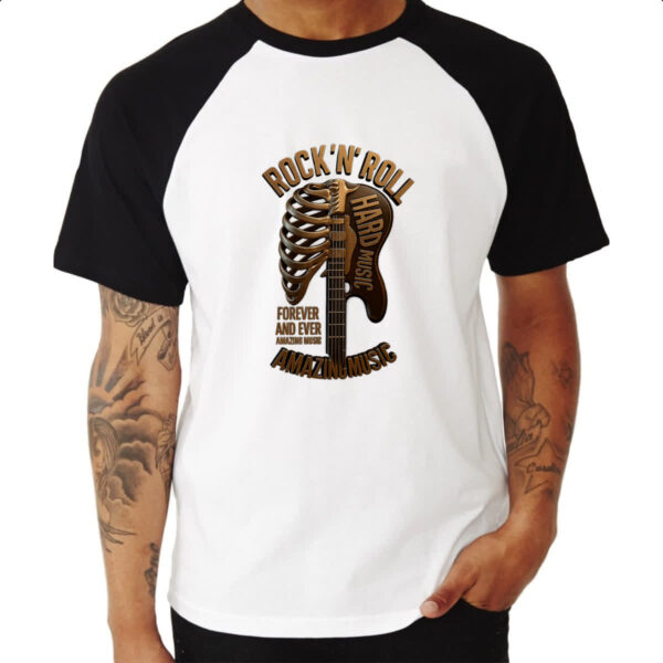Camiseta Raglan Rock Roll Hard Music - Imagem 3