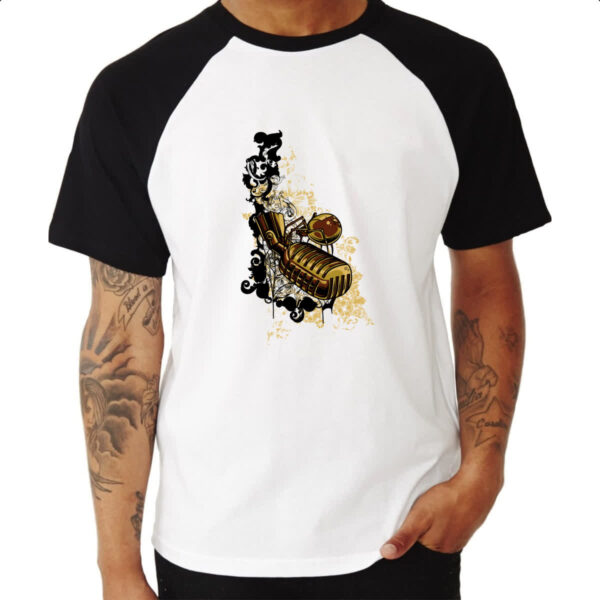 Camiseta Raglan Microofone Gothic Arte - Imagem 3