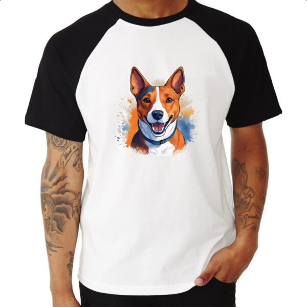 Camiseta Raglan Basenji Watercolor Arte - Imagem 3