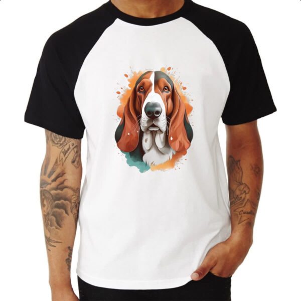 Camiseta Raglan Basset Hound Watercolor Arte - Imagem 3