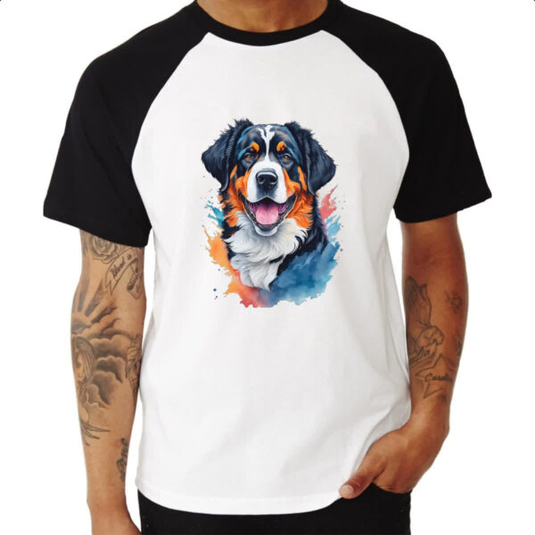 Camiseta Raglan Boiadeiro de Berna Watercolor Arte - Imagem 3