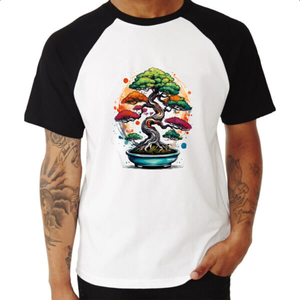 Camiseta Raglan Bonsai Watercolor Arte - Imagem 3