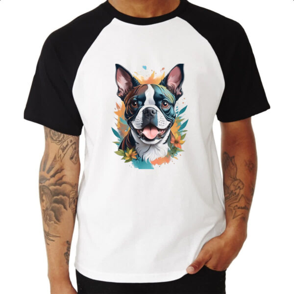 Camiseta Raglan Boston Terrier Watercolor Arte - Imagem 3