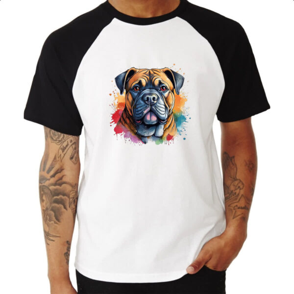 Camiseta Raglan Bulmastife Watercolor Arte - Imagem 3