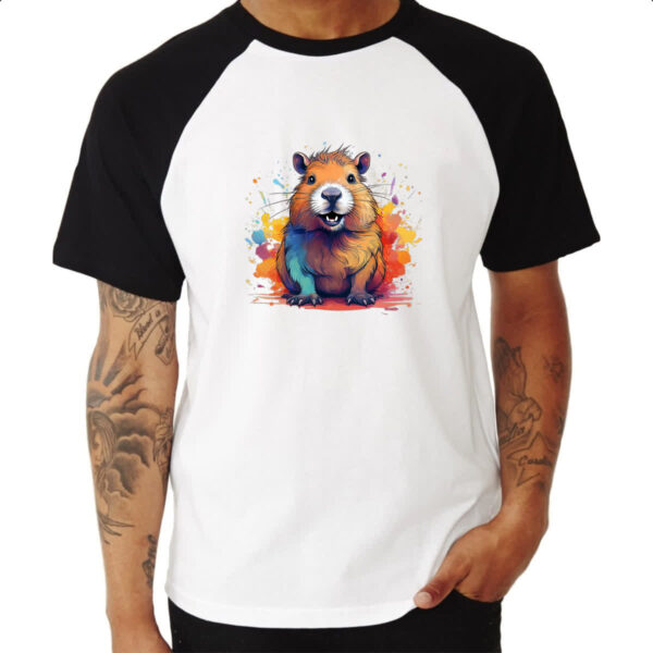 Camiseta Raglan Capivara Watercolor Arte - Imagem 3