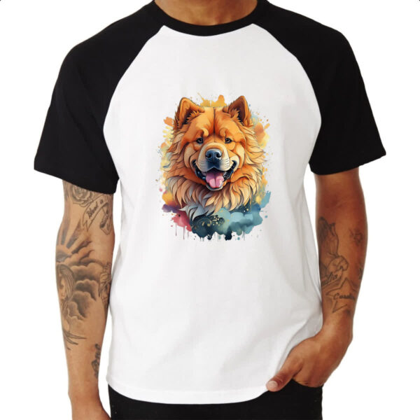 Camiseta Raglan Chow Chow Watercolor Arte - Imagem 3