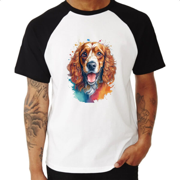 Camiseta Raglan Cocker spaniel ingles Watercolor Arte - Imagem 3
