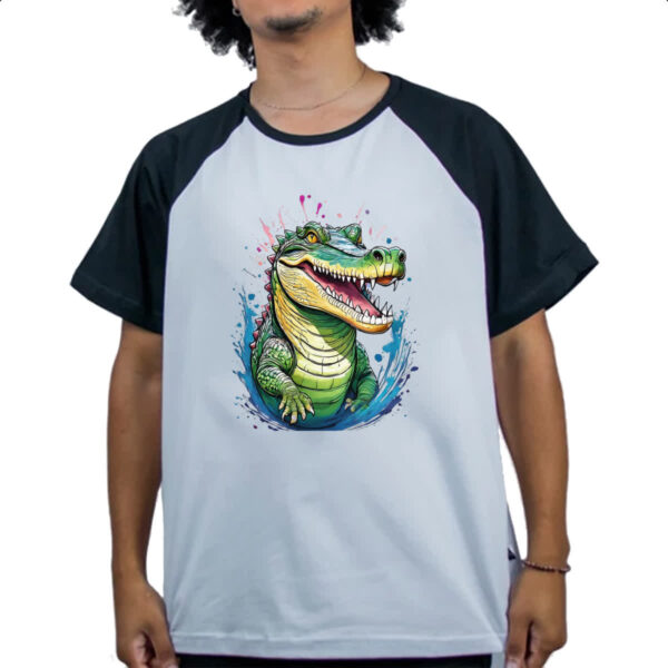 Camiseta Raglan Crocodilo Watercolor Arte - Imagem 4