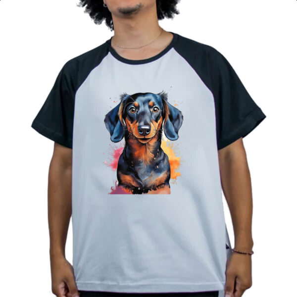 Camiseta Raglan Dachshund Watercolor Arte - Imagem 4
