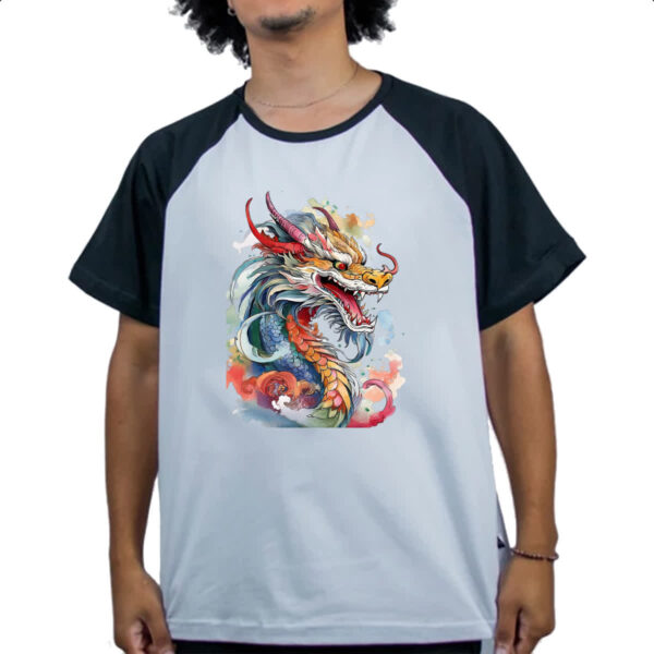 Camiseta Raglan Dragao chines Watercolor Arte - Imagem 4