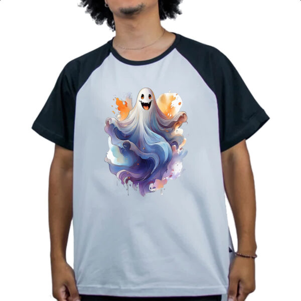 Camiseta Raglan Fantasma Watercolor Arte - Imagem 4