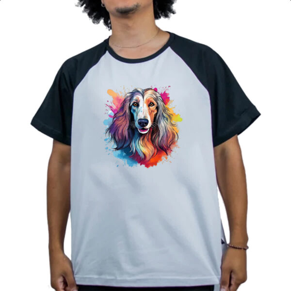 Camiseta Raglan Galgo afegao Watercolor Arte - Imagem 4