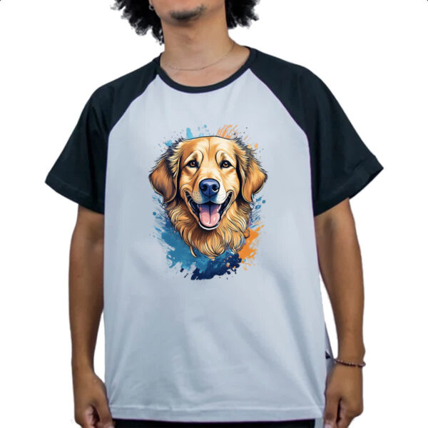 Camiseta Raglan Golden Retriever Watercolor Arte - Imagem 4