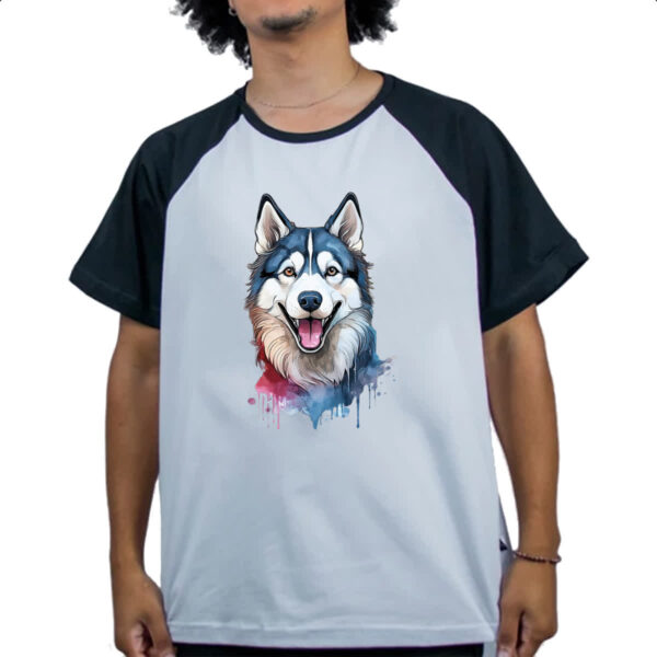 Camiseta Raglan Husk Siberiano Watercolor Arte - Imagem 4