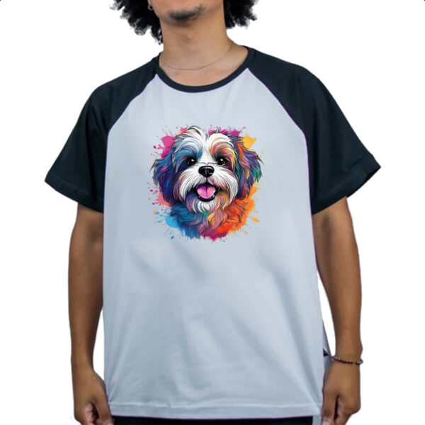 Camiseta Raglan Lhasa apso Watercolor Arte - Imagem 4