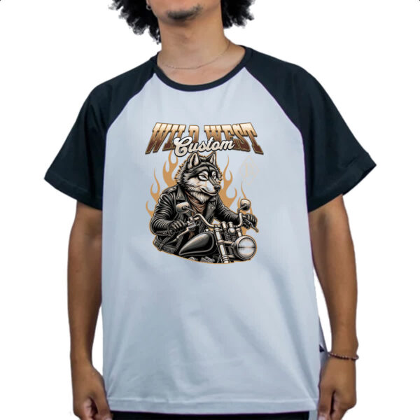 Camiseta Raglan Lobo Wild West Custom - Imagem 4