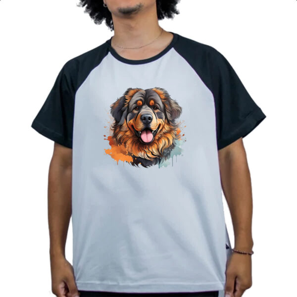 Camiseta Raglan Mastim tibetano Watercolor Arte - Imagem 4