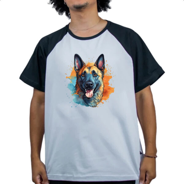 Camiseta Raglan Pastor belga Watercolor Arte - Imagem 4