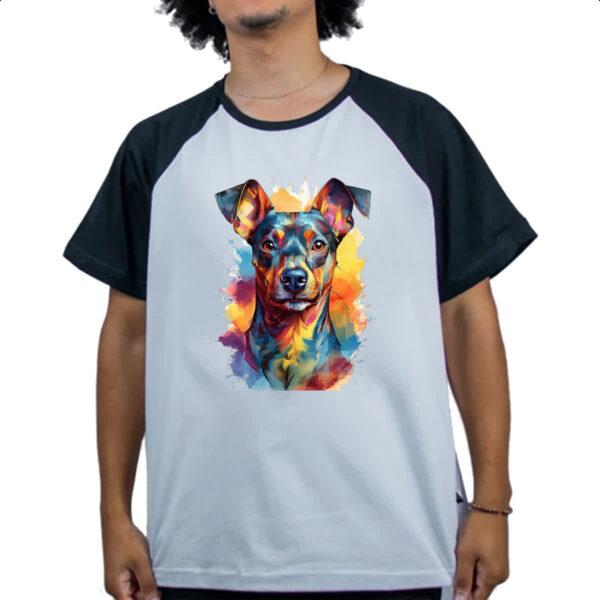 Camiseta Raglan Pinscher Watercolor Arte - Imagem 4