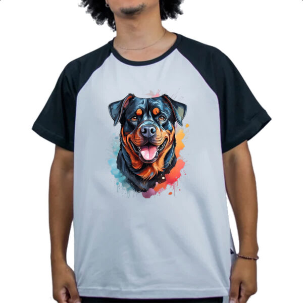 Camiseta Raglan Rottweiler Watercolor Arte - Imagem 4