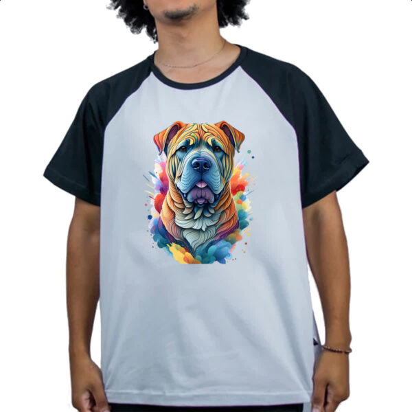 Camiseta Raglan Shar-pei Watercolor Arte - Imagem 4
