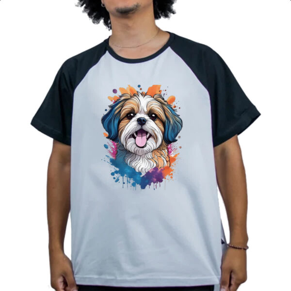 Camiseta Raglan Shih Tzu Watercolor Arte - Imagem 4