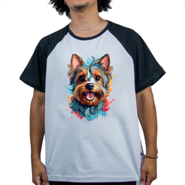 Camiseta Raglan Yorkshire Terrier Watercolor Arte - Imagem 4