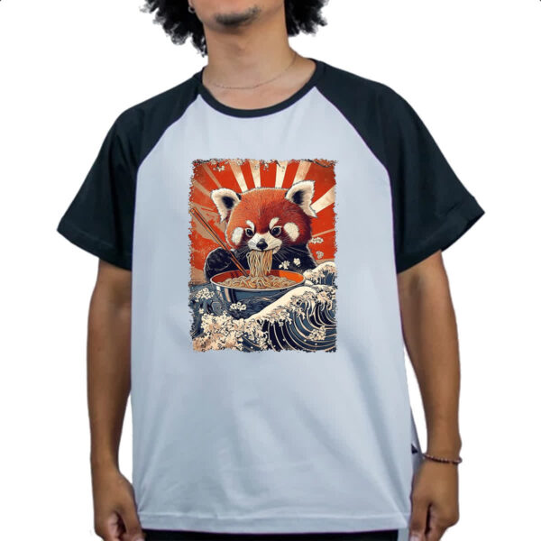 Camiseta Raglan Panda vermelho comendo Lamen - Imagem 4