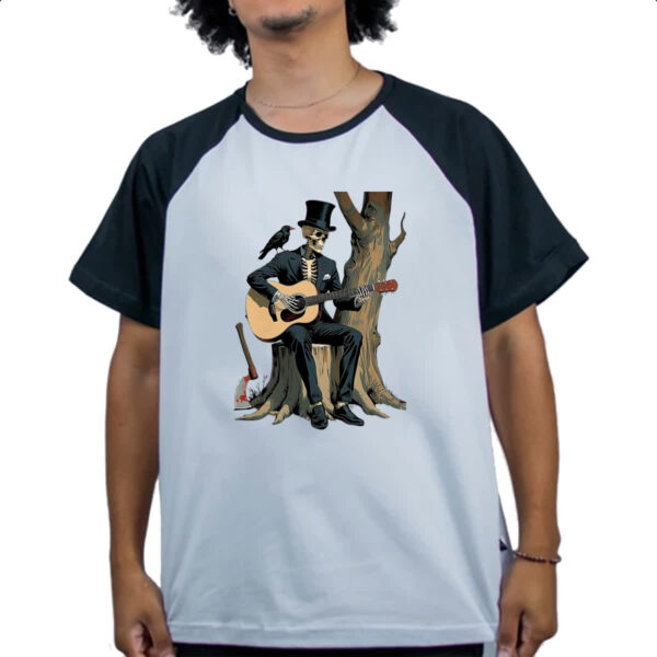 Camiseta Raglan Esqueleto tocando violao - Imagem 4