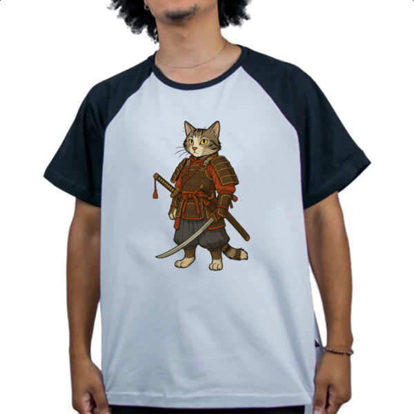 Camiseta Raglan Gato Samurai Cartoon Art - Imagem 4