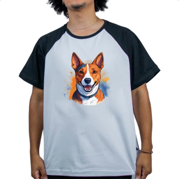 Camiseta Raglan Basenji Watercolor Arte - Imagem 4
