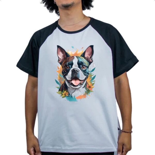 Camiseta Raglan Boston Terrier Watercolor Arte - Imagem 4